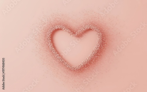 A heart shape made of pink glitter on a soft pink background for valentines day or love concept