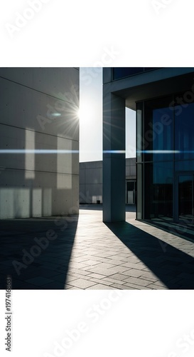 Modern architectural design with sunlight and shadows.