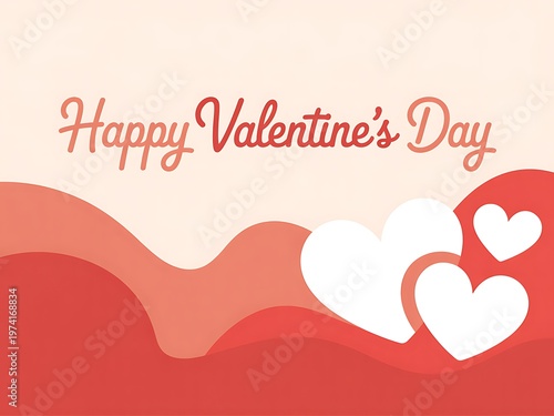 Happy valentines day greeting card with white hearts on red background