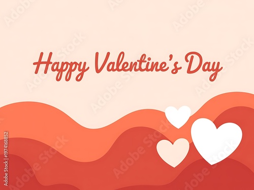 Happy valentines day greeting card with hearts and wavy lines