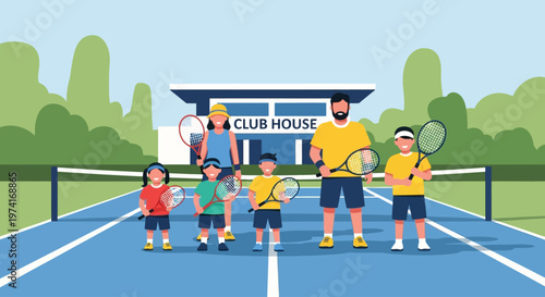 Foto Family enjoys tennis together at the club vector illustration on transparent bac