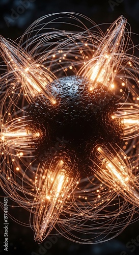 Abstract light art with glowing fibers and intricate patterns.