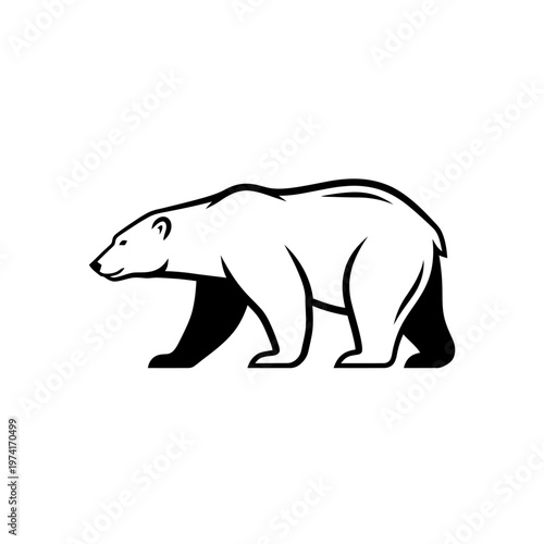 Black and white polar bear walking.