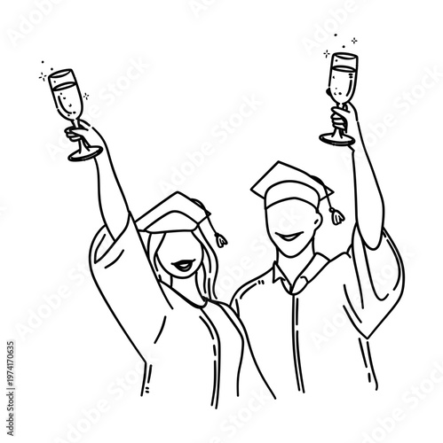 man and woman graduates holding glass of champagne
