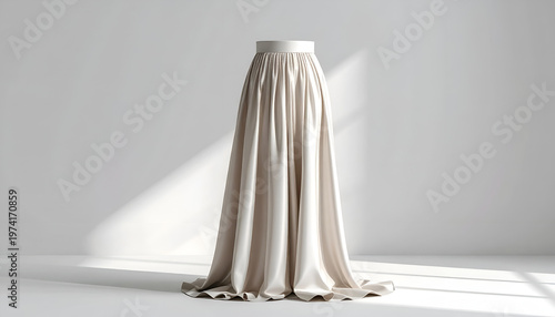 Elegant long skirt on a stand, showcasing soft fabric and sunlight