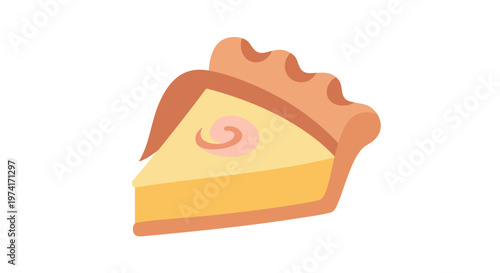 A cartoon slice of layered dessert, with a light yellow filling, swirled design, and a flaky, scalloped crust