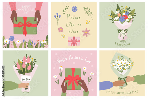 Mothers day gift giving and flower bouquets. I love you mom. Spring flowers for mother day. 