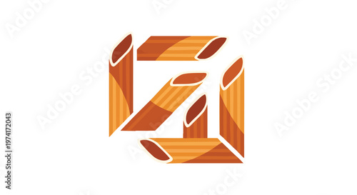 Illustration of several hollow, cylindrical shapes arranged to form a square outline. The tubes are various shades of brown