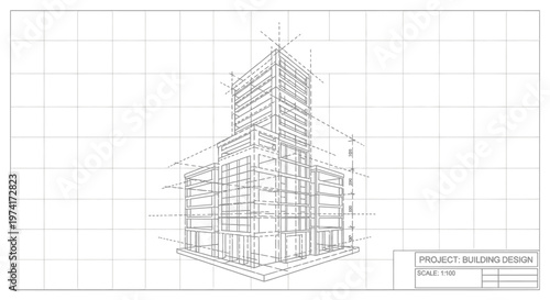 Detailed architectural building design blueprint.