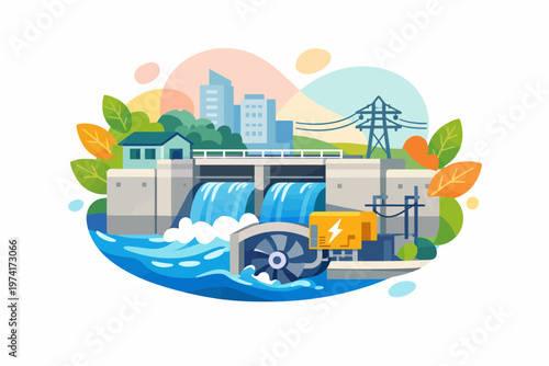 Hydroelectric Dam Generating Renewable Green Energy for Urban City