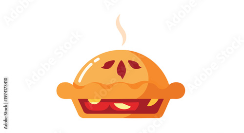 A cartoon depiction of a freshly baked, steaming fruit pie with a golden, flaky crust and fruit filling. It is appetizing