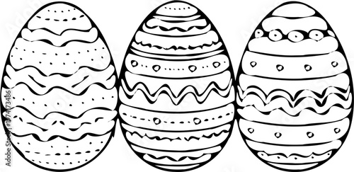 Easter Egg Icon Set, Decorative Hand Drawn Symbols for Spring