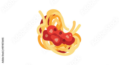 A cartoon illustration of a plate of pasta with red sauce on a white background, perfect for a food blog or recipe graphic