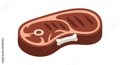 Illustration of a cartoon-style meat cut. The graphic depicts a slice of cooked meat, showcasing the marbling, a bone fragment, and grill marks
