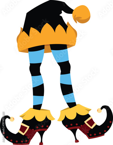 Fun vector illustration of a funny pirate character wearing a helmet and a baseball cap with Christmas socks design