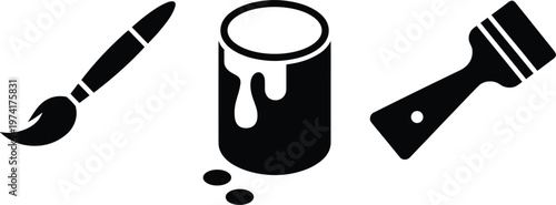Painting tools icons set with brush paint can and scraper silhouettes design