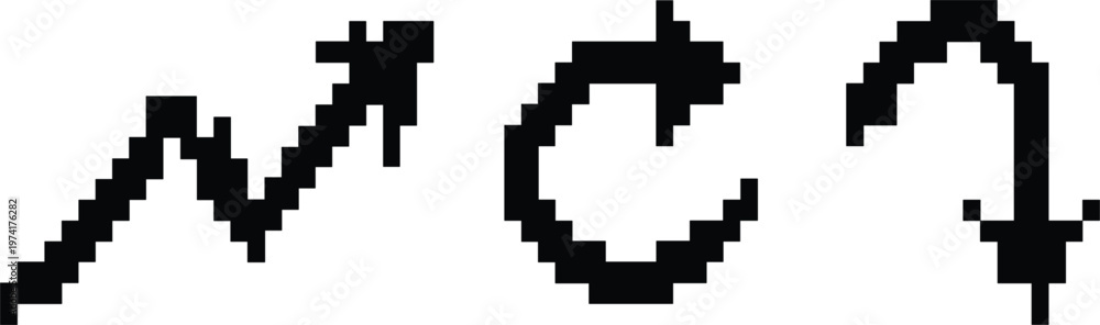 Obraz premium Retro pixel navigation symbols collection featuring abstract arrows and movement indicators