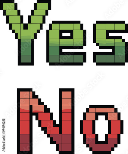 Pixel art yes and no text set with green and red typography