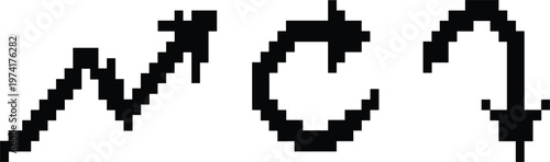 Retro pixel navigation symbols collection featuring abstract arrows and movement indicators
