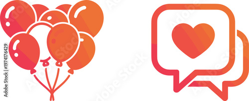 Love balloons and chat bubble heart icons in modern gradient style design