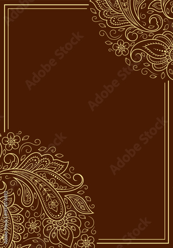 Frame in eastern tradition. Stylized with henna tattoos decorative pattern for decorating covers for book, notebook, casket, magazine, postcard and folder. Flower border in mehndi style.