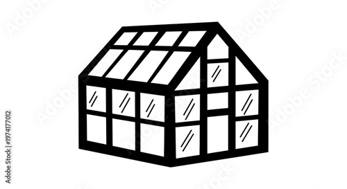 Greenhouse Structure With Glass Panels.