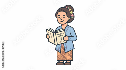 Illustration of a woman in traditional clothing reading a book