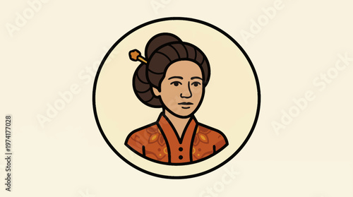 Illustration of a woman with her hair in a bun, wearing traditional clothing