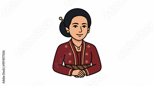 Traditional Indonesian woman in Javanese kebaya and traditional hairstyle