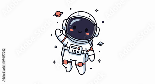 Cute cartoon astronaut floating in space with a friendly wave.
