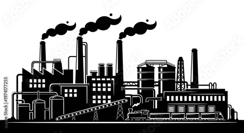 Industrial factory with smokestacks emitting smoke.