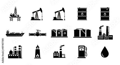 Oil and Gas Industry Icons - Exploration, Production, and Processing.