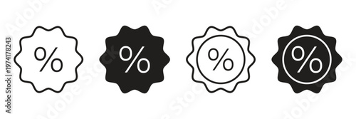 Set of four percent discount icons in black and white