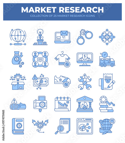 Collection of 25 Market Research Icons. Business Analysis. Data. and Strategy