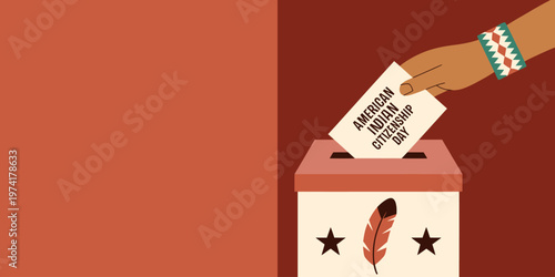 American Indian Citizenship Day voting ballot box with feather and star symbols
