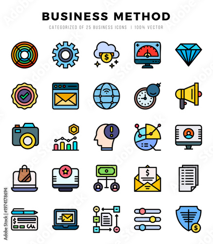 Business Method icons Pack. Lineal Color icons set. Business Method collection set.