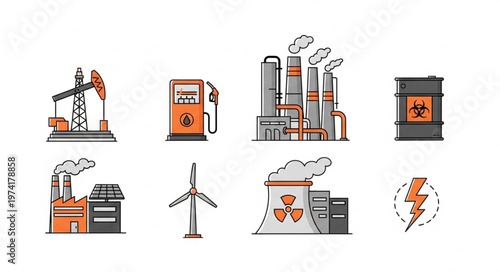 Diverse Energy Sources - Oil, Gas, Wind, Nuclear, and Industrial Power.