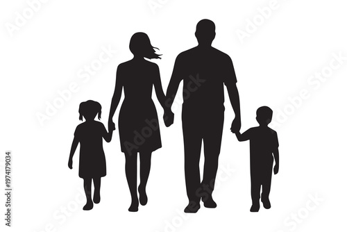 Family Silhouette Walking Holding Hands