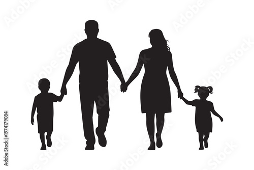 Family Silhouette Walking Holding Hands