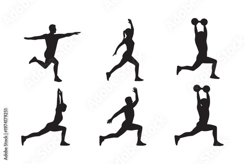 Fitness Silhouettes Set Running Yoga Weightlifting Vector