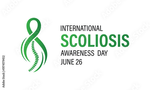 International scoliosis awareness day templates with abstract curved spine graphics and ribbon elements. Scoliosis awareness day is observed every year in June. Banner poster, flyer and background .