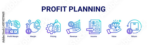 Profit Planning web banner icon vector illustration with icons of Profit Margin,Margin,Pricing,Revenue,Income,Value and Return