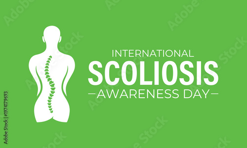 International scoliosis awareness day templates with abstract curved spine graphics and ribbon elements. Scoliosis awareness day is observed every year in June. Banner poster, flyer and background .