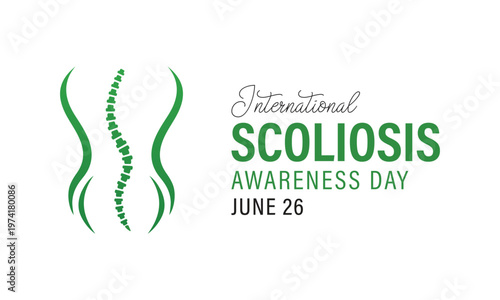International scoliosis awareness day templates with abstract curved spine graphics and ribbon elements. Scoliosis awareness day is observed every year in June. Banner poster, flyer and background .
