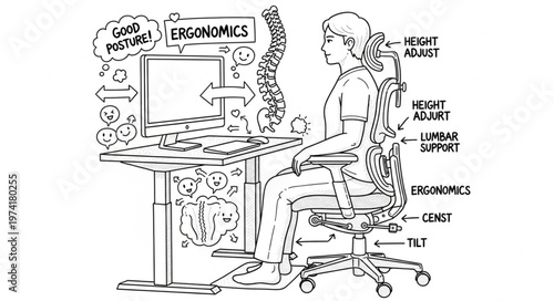 Ergonomic Office Setup for Good Posture and Health.