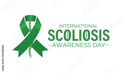 International scoliosis awareness day templates with abstract curved spine graphics and ribbon elements. Scoliosis awareness day is observed every year in June. Banner poster, flyer and background .