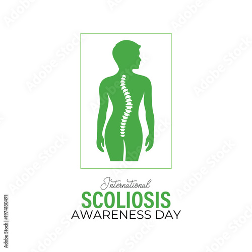 International scoliosis awareness day templates with abstract curved spine graphics and ribbon elements. Scoliosis awareness day is observed every year in June. Banner poster, flyer and background .