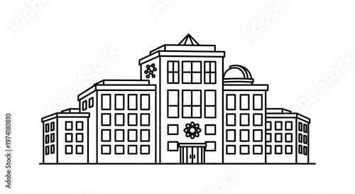 Large office building with many windows.