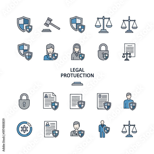 lawyer legal protection service icons.