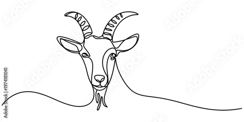 Minimalist continuous line drawing of a goat head showing elegant artistic style and simplicity